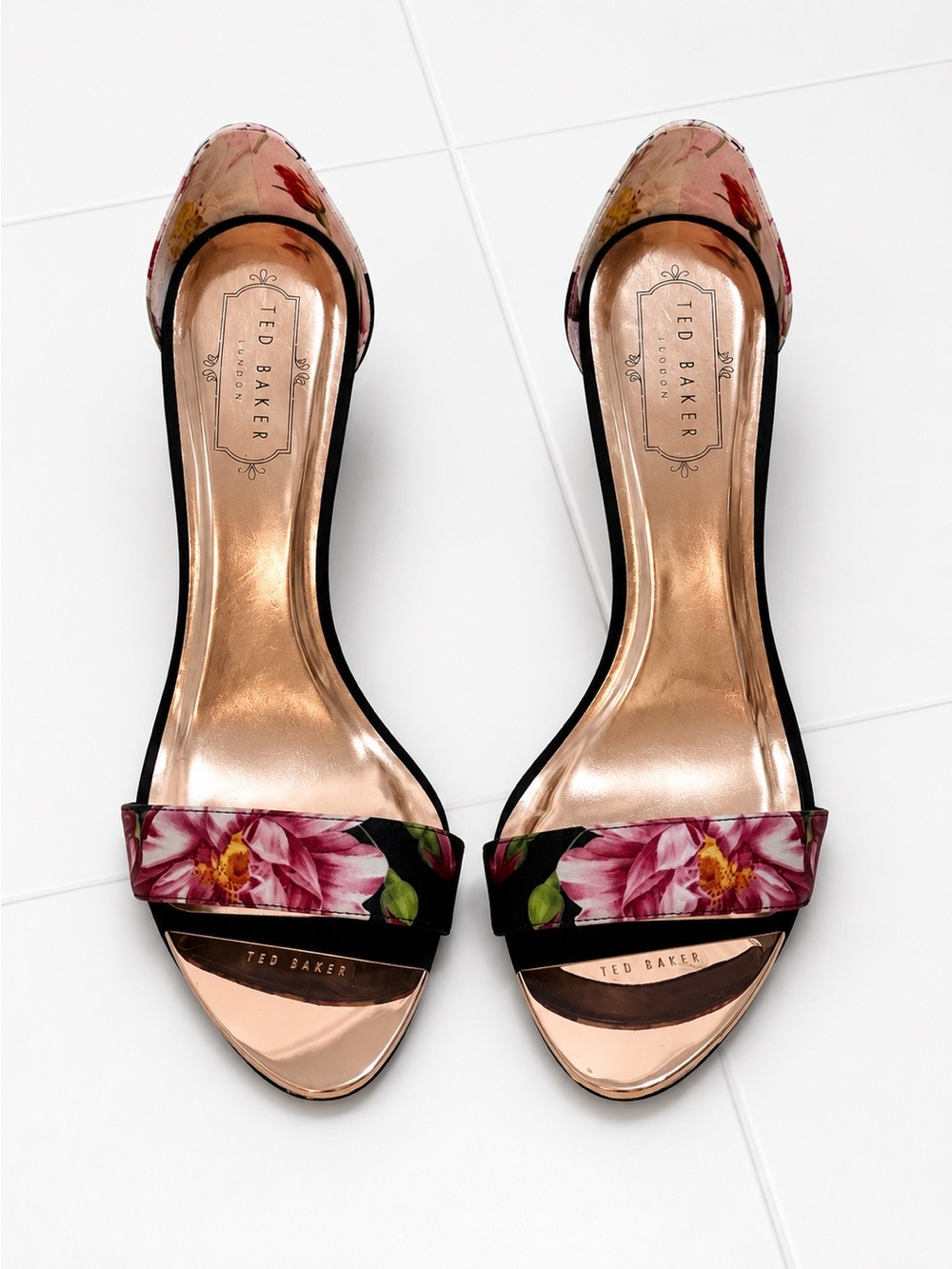 Ted Baker Floral Champagne Open-Toe Stilettos Size 8 (38.5)